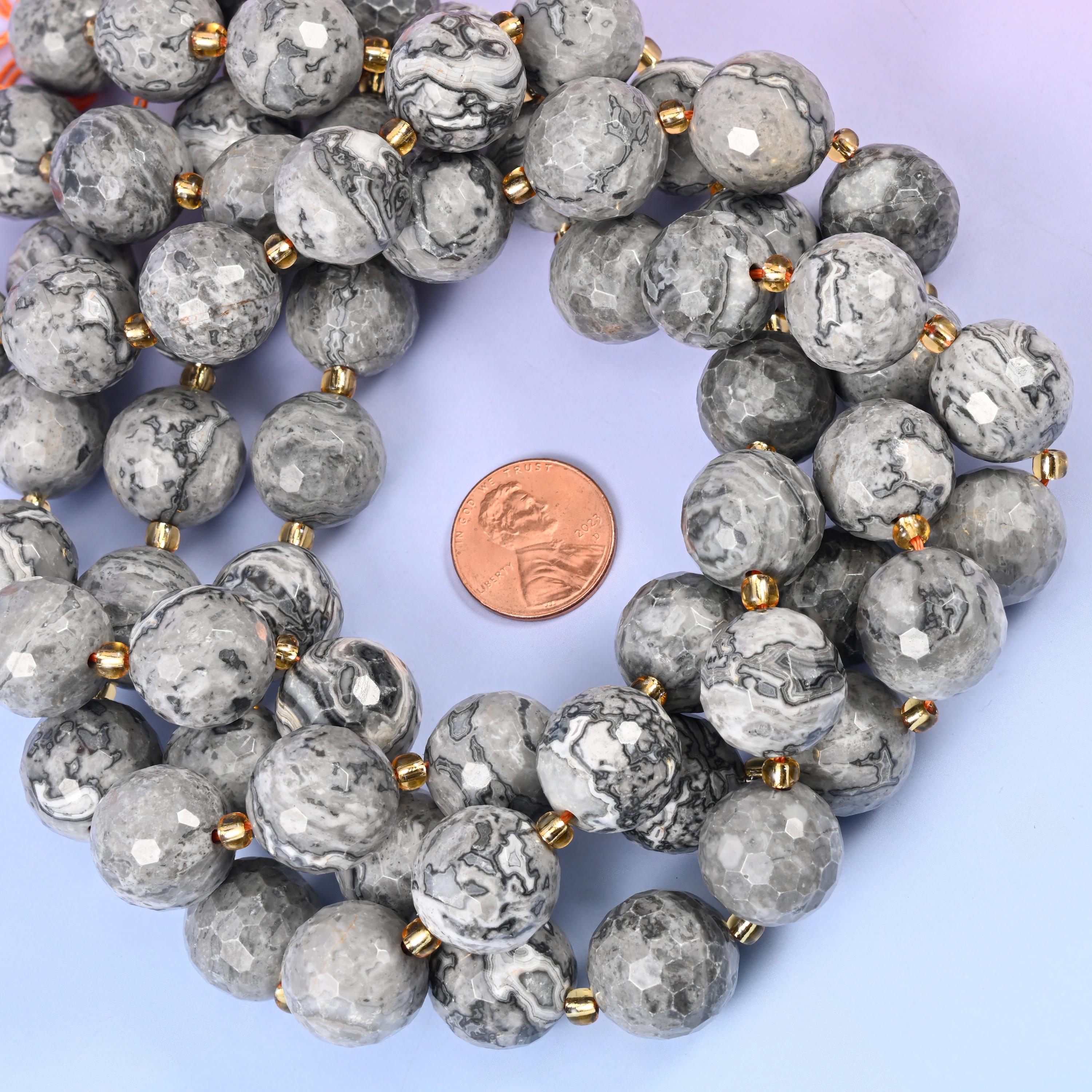Map Jasper Faceted Round Beads Size 16mm Jewelry Making 15 Inch Strand