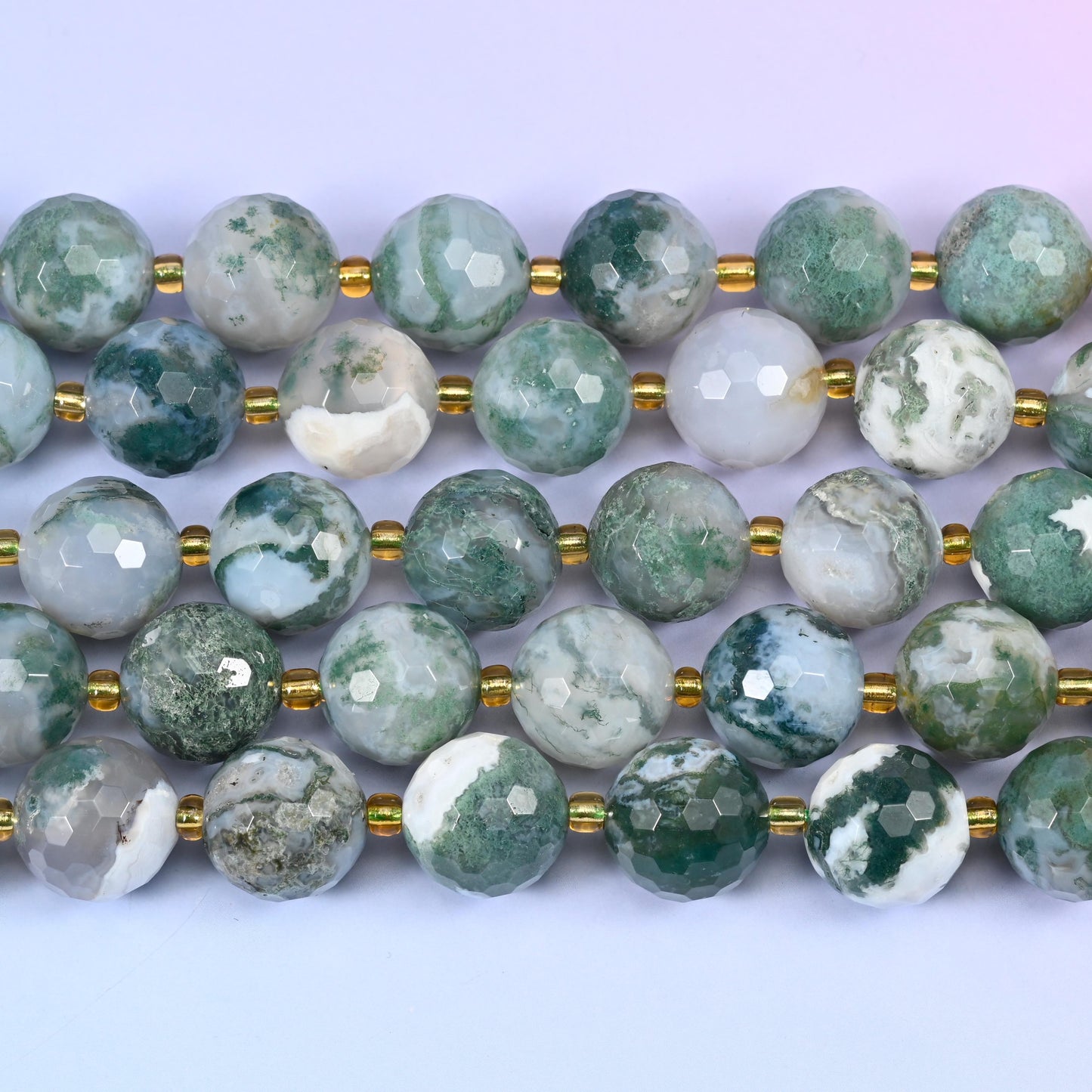 Moss Agate Faceted Round Beads Size 16mm Jewelry Making 15 Inch Strand