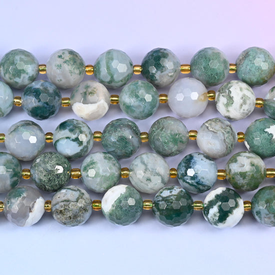 Moss Agate Faceted Round Beads Size 16mm Jewelry Making 15 Inch Strand