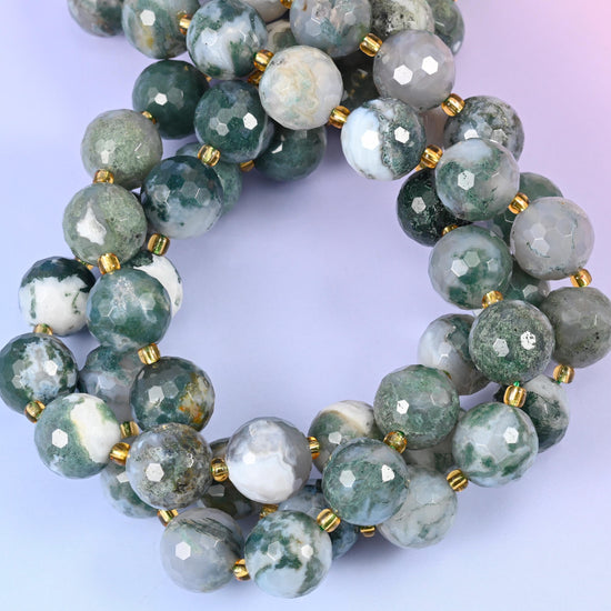 Moss Agate Faceted Round Beads Size 16mm Jewelry Making 15 Inch Strand