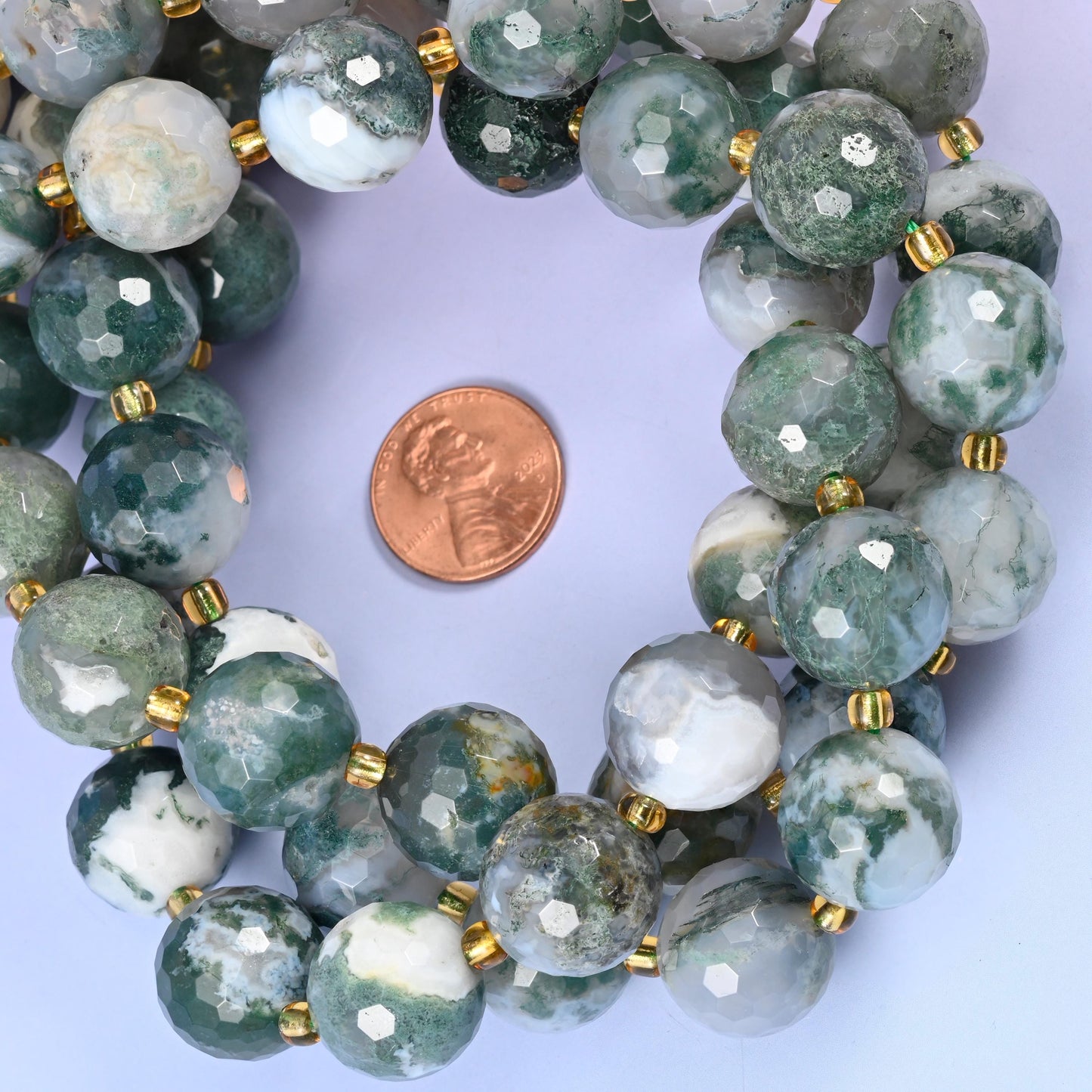 Moss Agate Faceted Round Beads Size 16mm Jewelry Making 15 Inch Strand