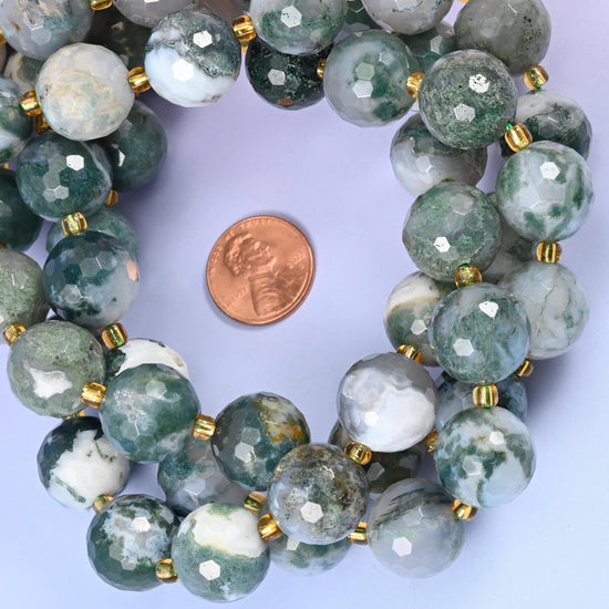 Moss Agate Faceted Round Beads Size 16mm Jewelry Making 15 Inch Strand