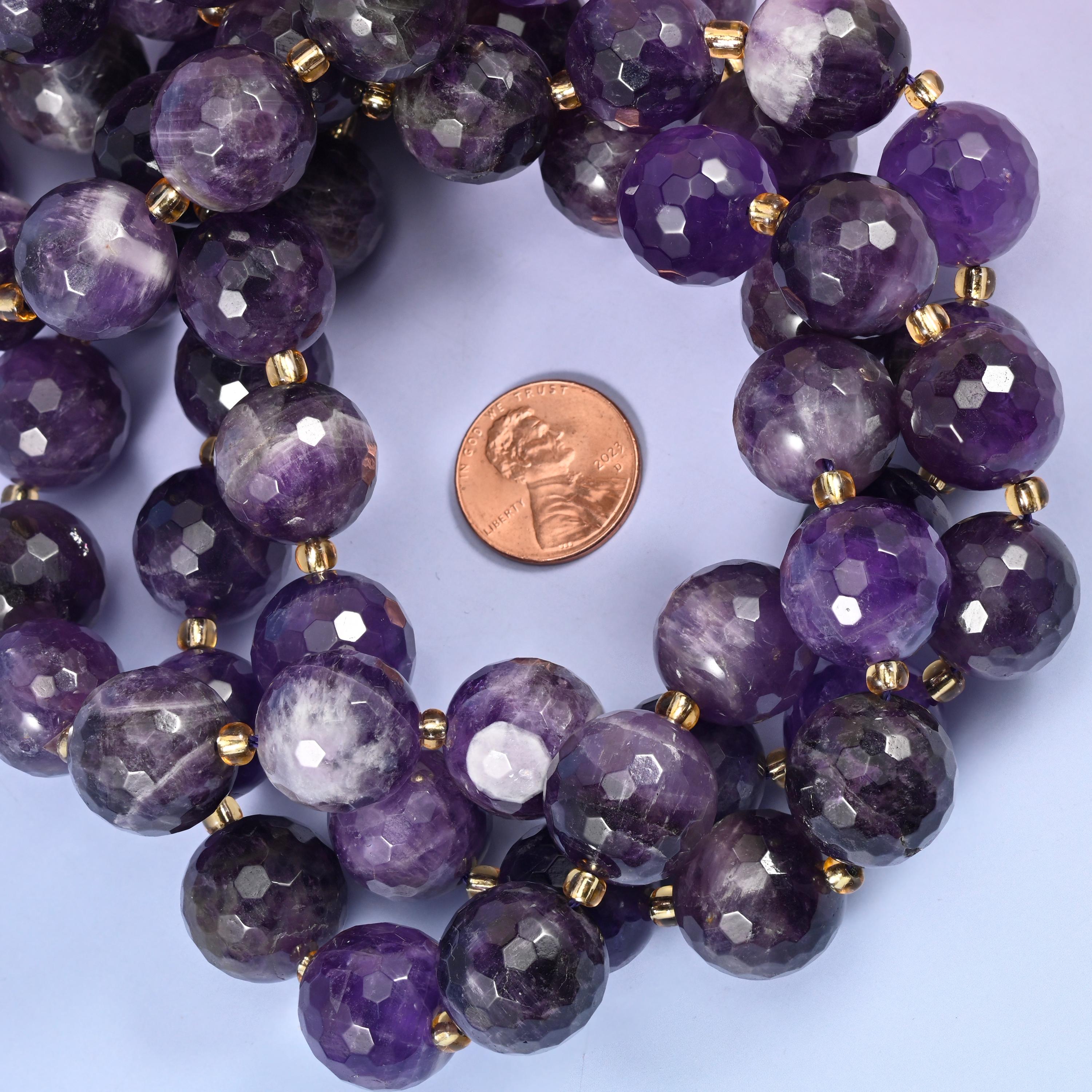 Amethyst Faceted Round Beads Size 16mm Jewelry Making 15 Inch Strand