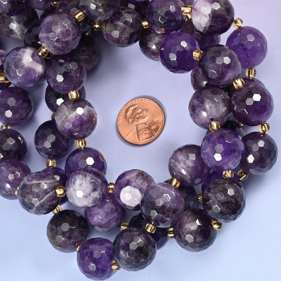 Amethyst Faceted Round Beads Size 16mm Jewelry Making 15 Inch Strand