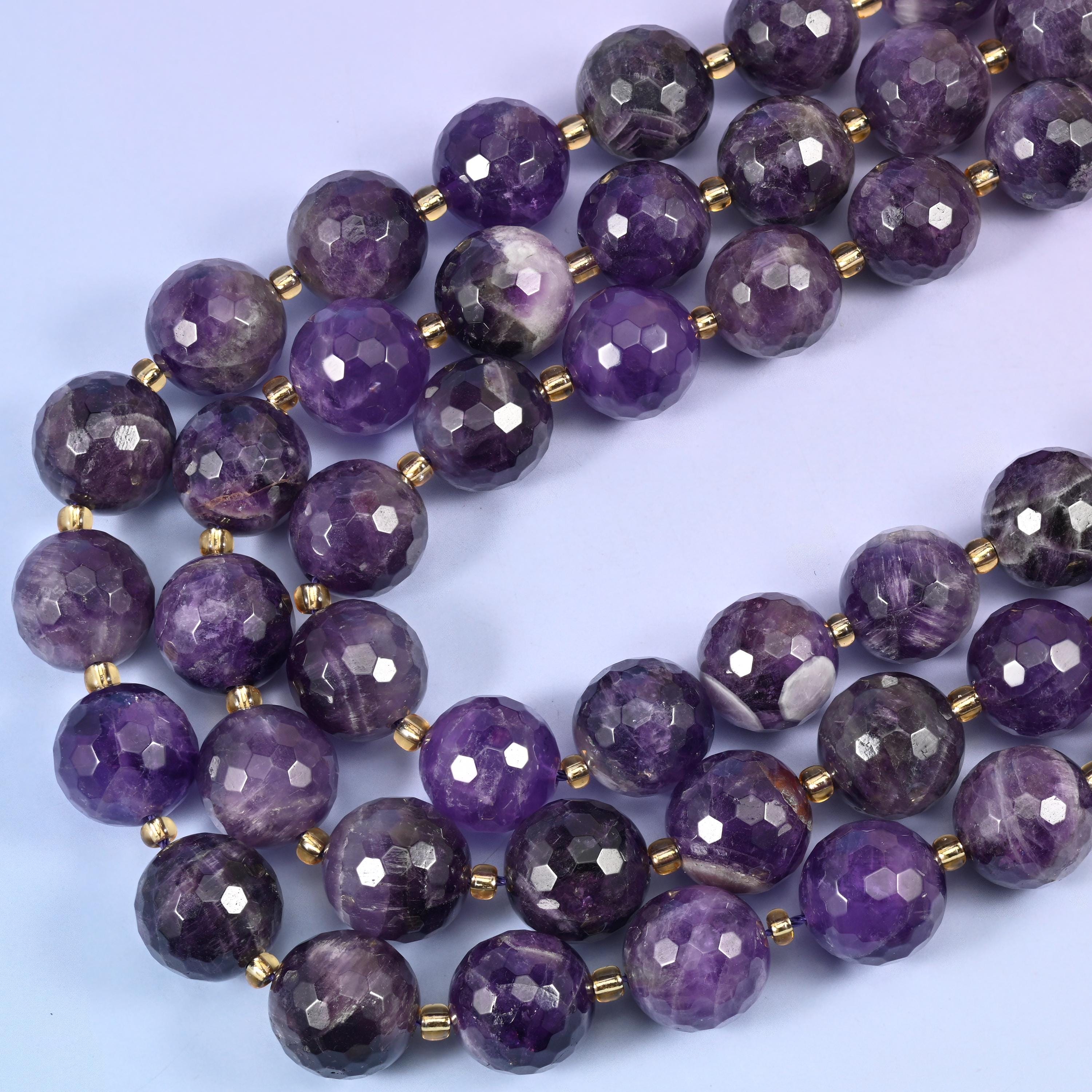Amethyst Faceted Round Beads Size 16mm Jewelry Making 15 Inch Strand