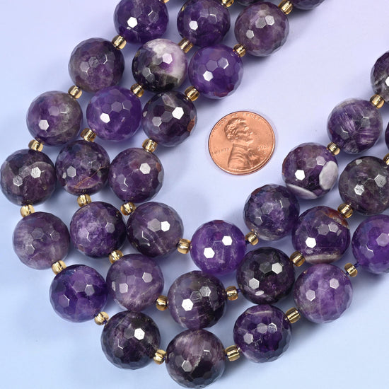 Amethyst Faceted Round Beads Size 16mm Jewelry Making 15 Inch Strand