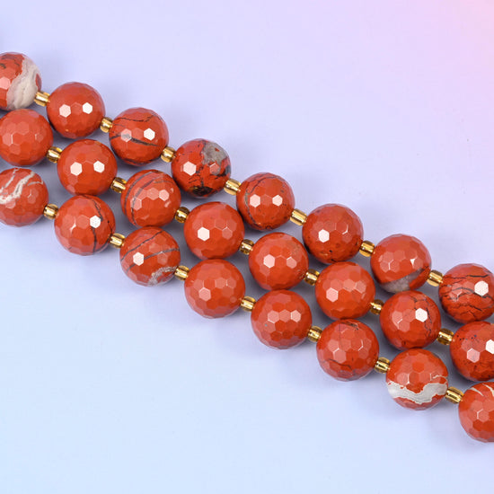 Flower Red Jasper Faceted Round Beads Size 16mm Jewelry Making 15 Inch Strand