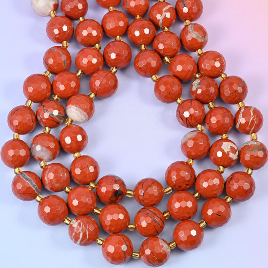 Flower Red Jasper Faceted Round Beads Size 16mm Jewelry Making 15 Inch Strand