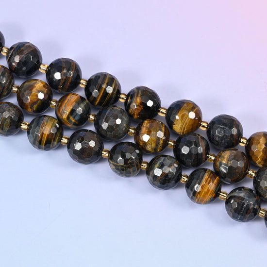 Iron Tiger Eye Faceted Round Beads Size 16mm Jewelry Making 15 Inch Strand