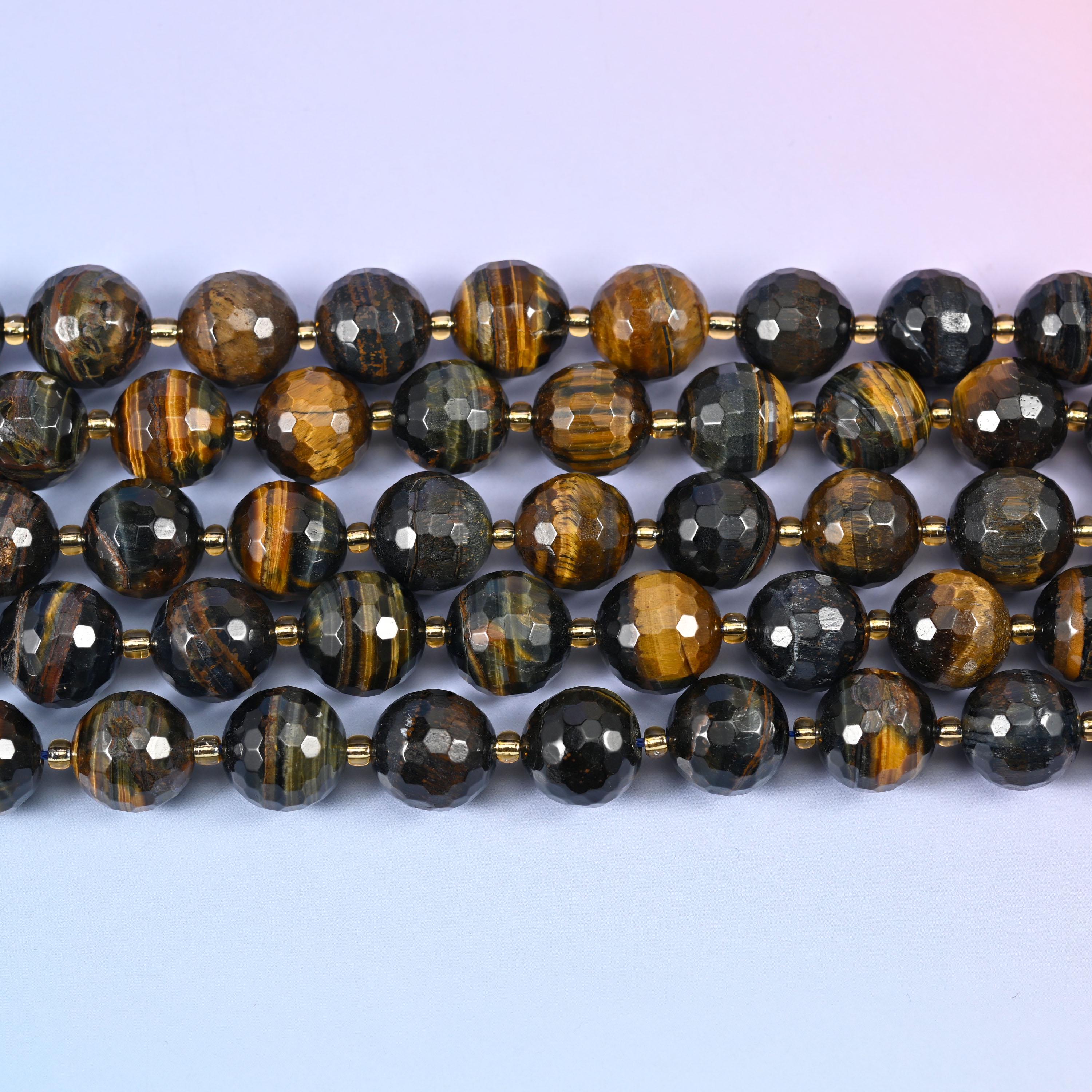 Iron Tiger Eye Faceted Round Beads Size 16mm Jewelry Making 15 Inch Strand