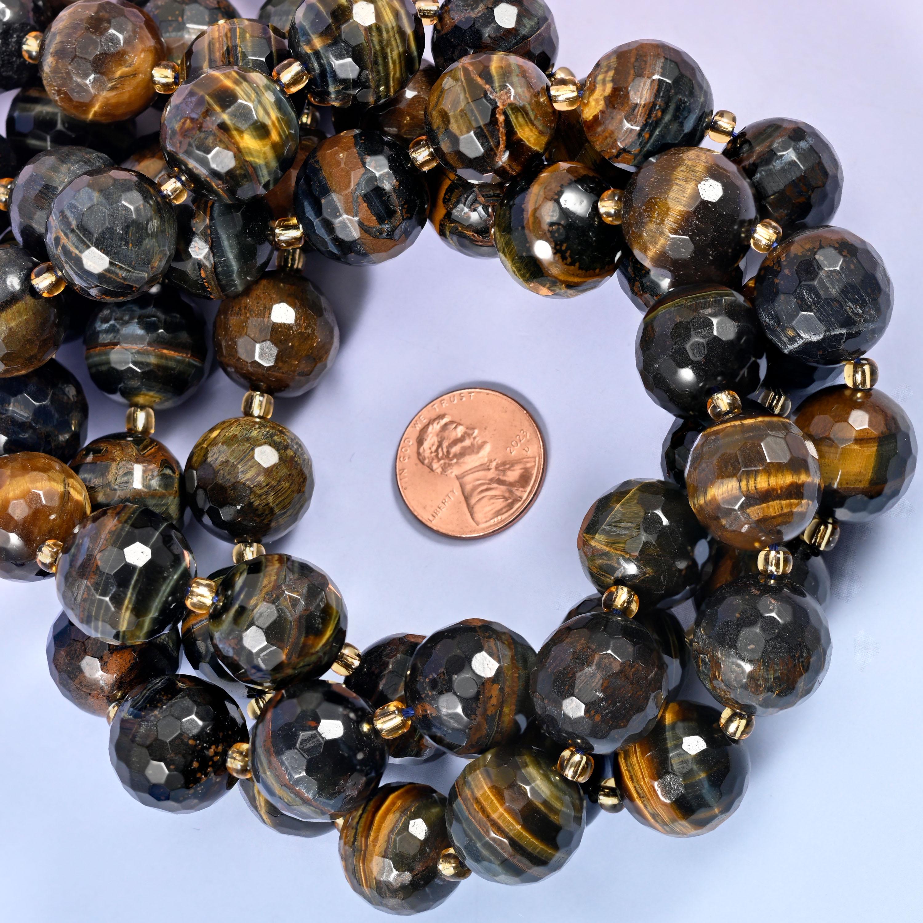 Iron Tiger Eye Faceted Round Beads Size 16mm Jewelry Making 15 Inch Strand
