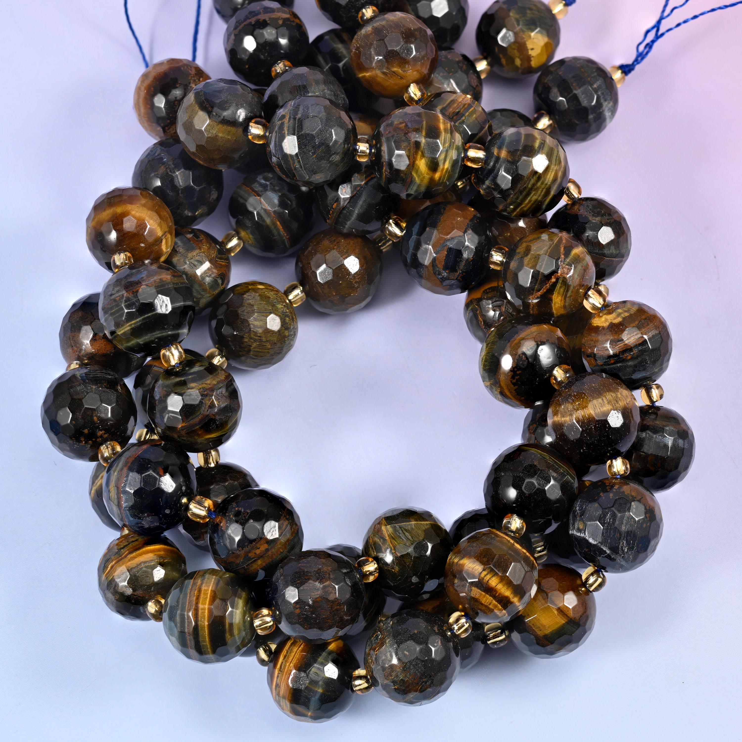 Iron Tiger Eye Faceted Round Beads Size 16mm Jewelry Making 15 Inch Strand