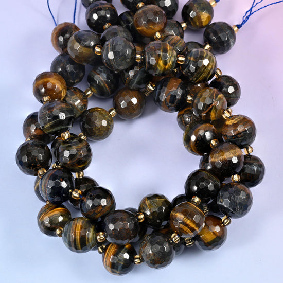 Iron Tiger Eye Faceted Round Beads Size 16mm Jewelry Making 15 Inch Strand