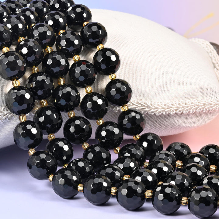 Black Onyx Faceted Round Beads Size 16mm Jewelry Making 15 Inch Strand