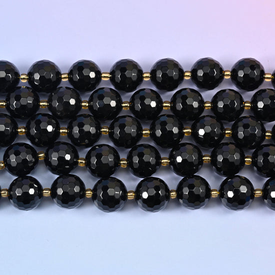 Black Onyx Faceted Round Beads Size 16mm Jewelry Making 15 Inch Strand