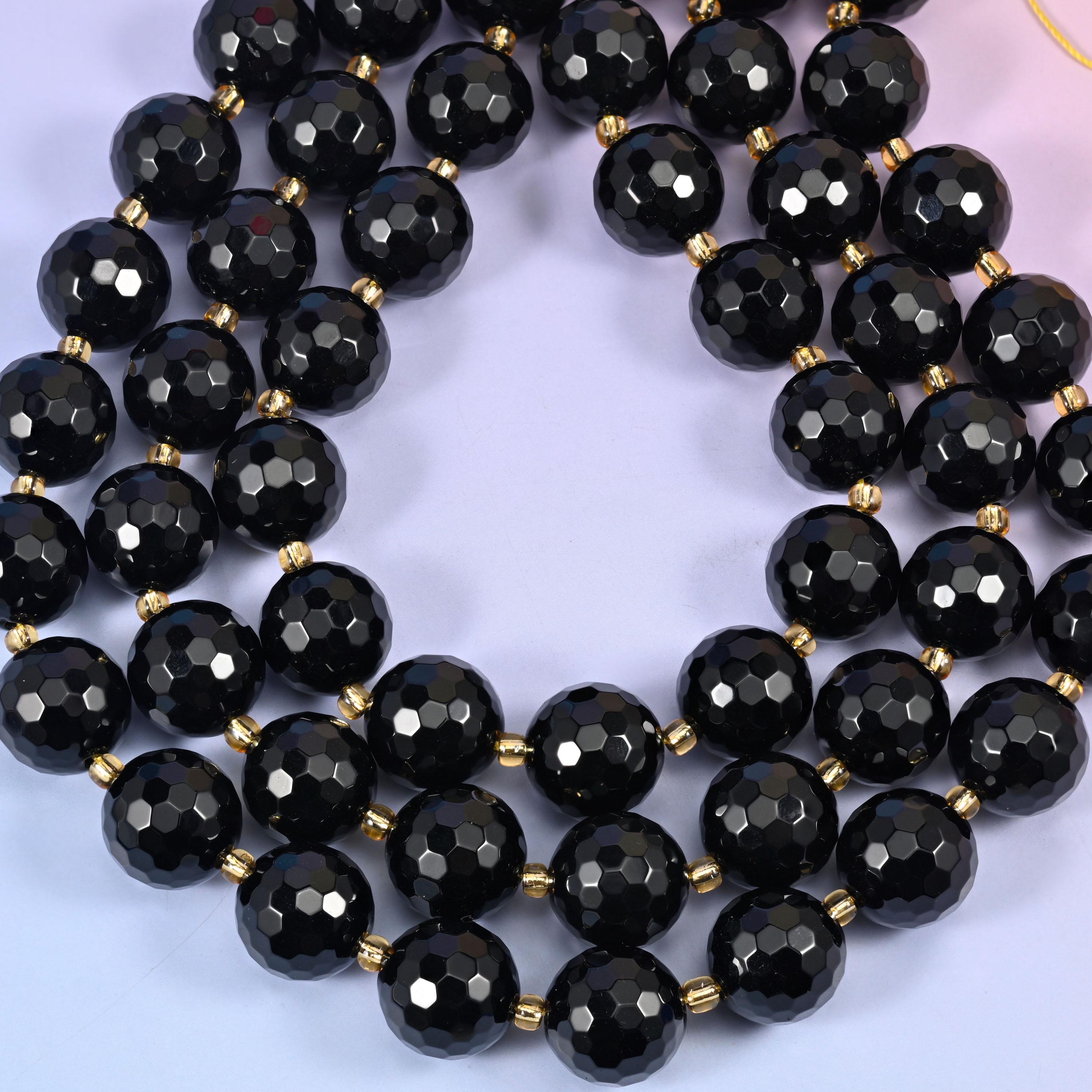 Black Onyx Faceted Round Beads Size 16mm Jewelry Making 15 Inch Strand
