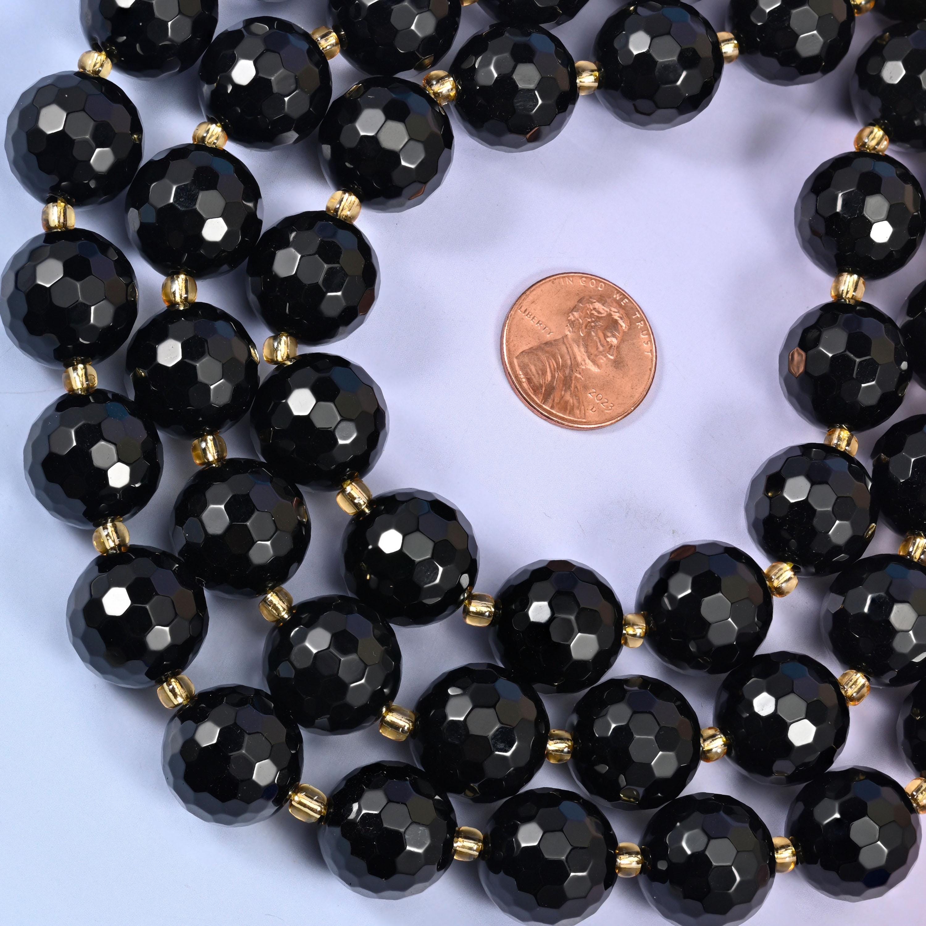Black Onyx Faceted Round Beads Size 16mm Jewelry Making 15 Inch Strand
