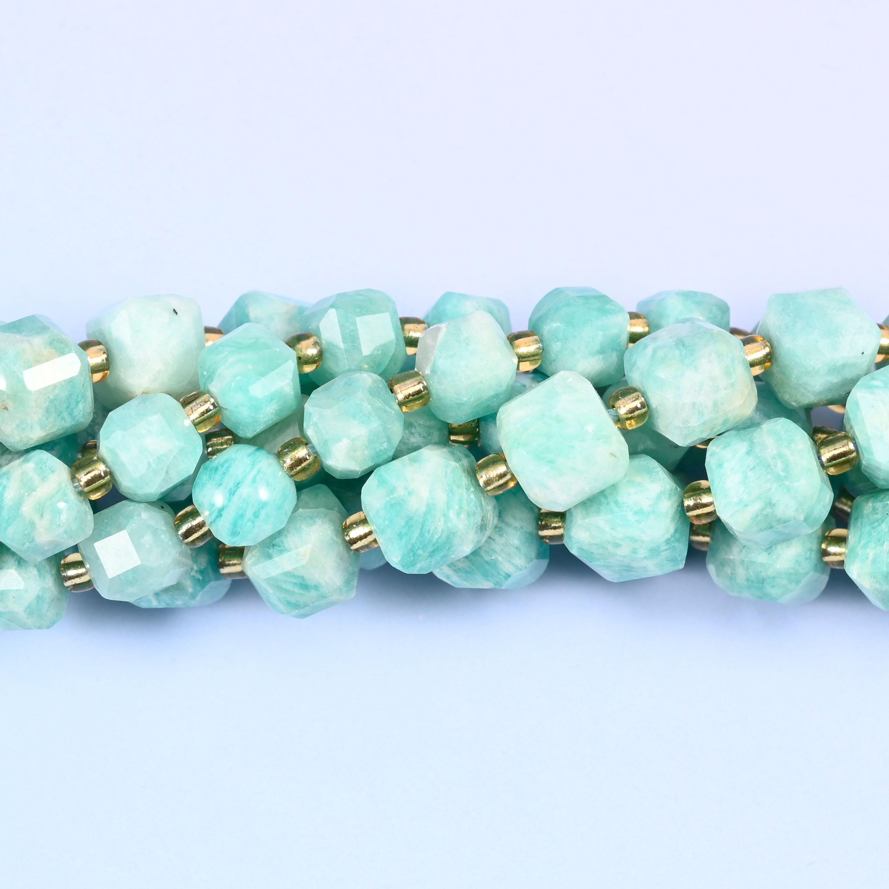 Green Amazonite Faceted Cube Beads: Size 6mm 8mm, Jewelry Making, 15 inch Strand