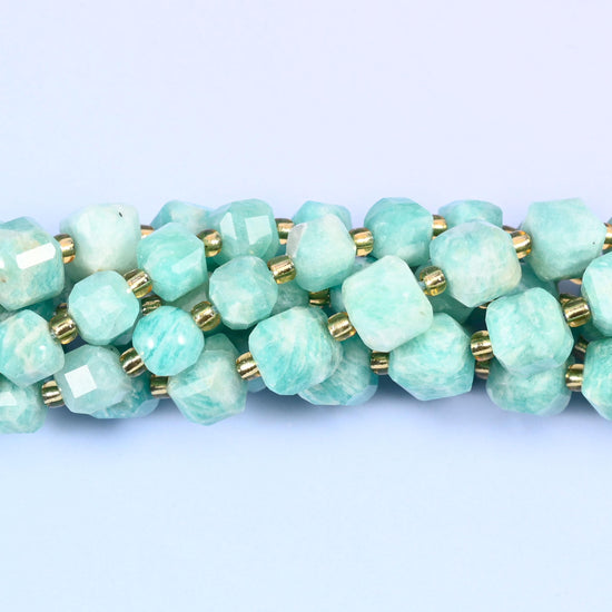 Green Amazonite Faceted Cube Beads: Size 6mm 8mm, Jewelry Making, 15 inch Strand