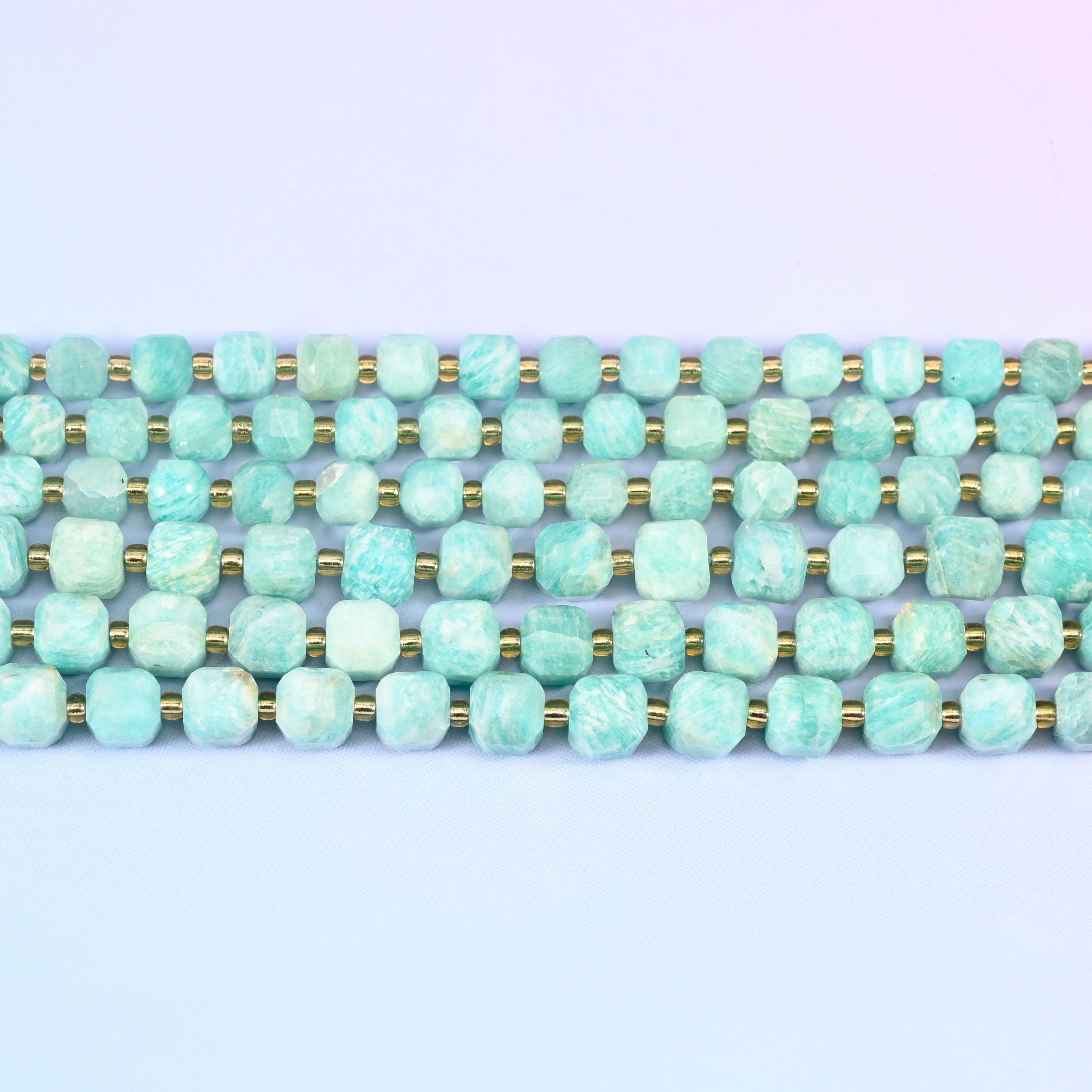 Green Amazonite Faceted Cube Beads: Size 6mm 8mm, Jewelry Making, 15 inch Strand