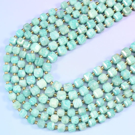 Green Amazonite Faceted Cube Beads: Size 6mm 8mm, Jewelry Making, 15 inch Strand