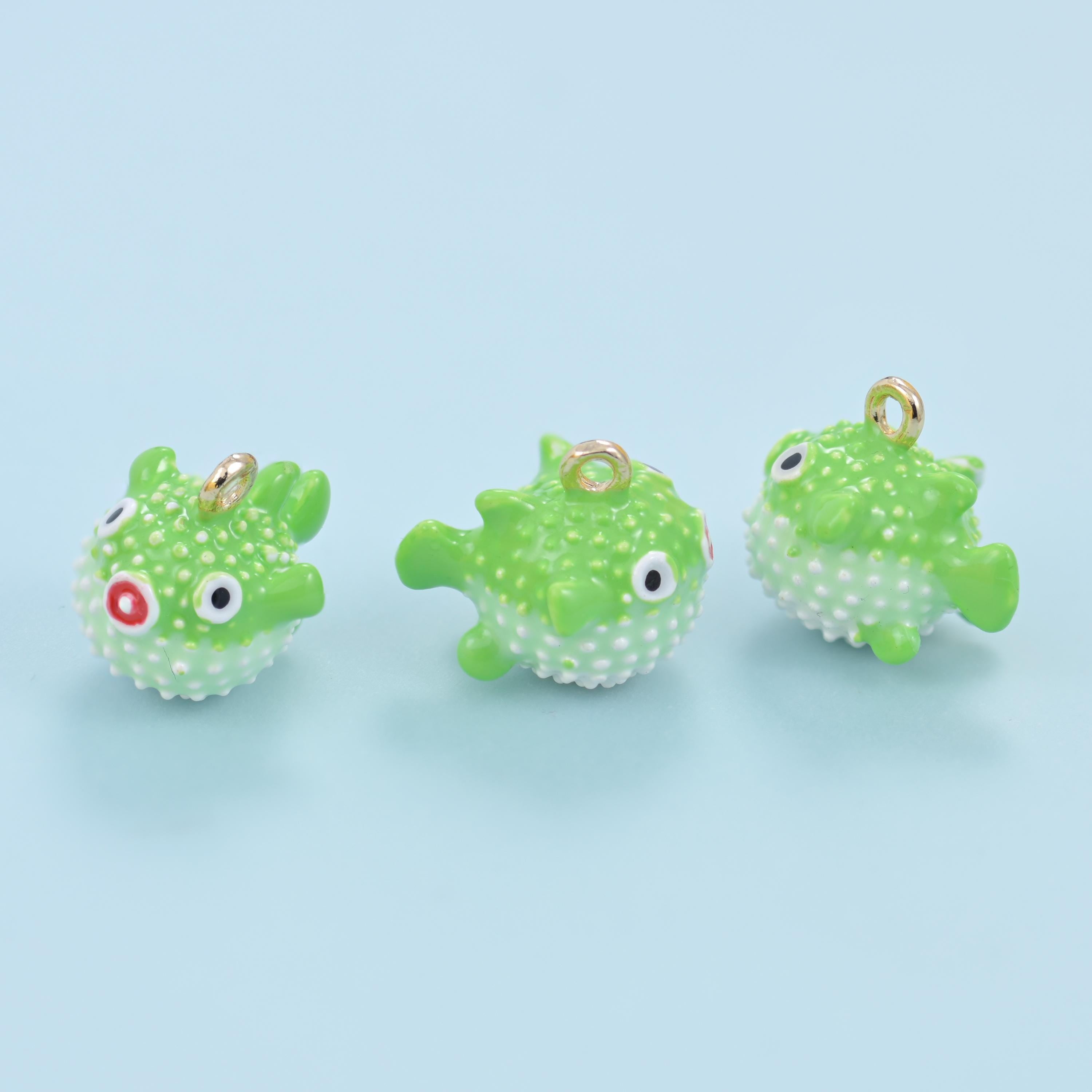 Enamel Blowfish Charms: 18K Gold Filled, DIY Jewelry Making Supply