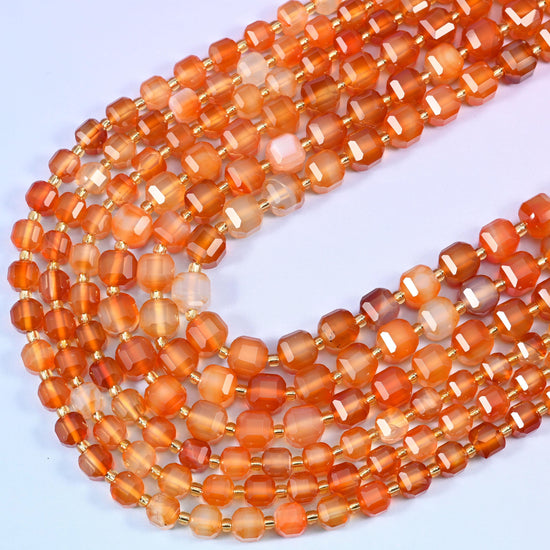 Orange Carnelian Faceted Cube Beads: Size 6mm 8mm, Jewelry Making, 15 inch Strand