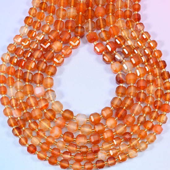 Orange Carnelian Faceted Cube Beads: Size 6mm 8mm, Jewelry Making, 15 inch Strand