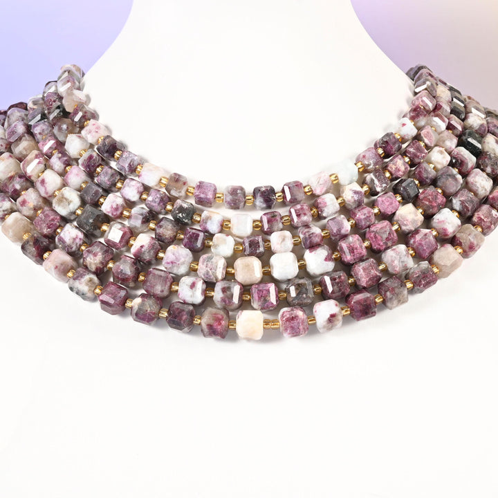 Plum Tourmaline Faceted Cube Beads: Size 6mm 8mm, Jewelry Making, 15 inch Strand