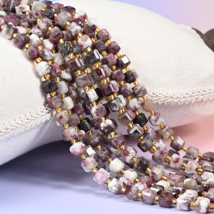 Plum Tourmaline Faceted Cube Beads: Size 6mm 8mm, Jewelry Making, 15 inch Strand