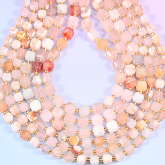 Sakura Agate Faceted Cube Beads: Size 6mm 8mm, Jewelry Making, 15 inch Strand