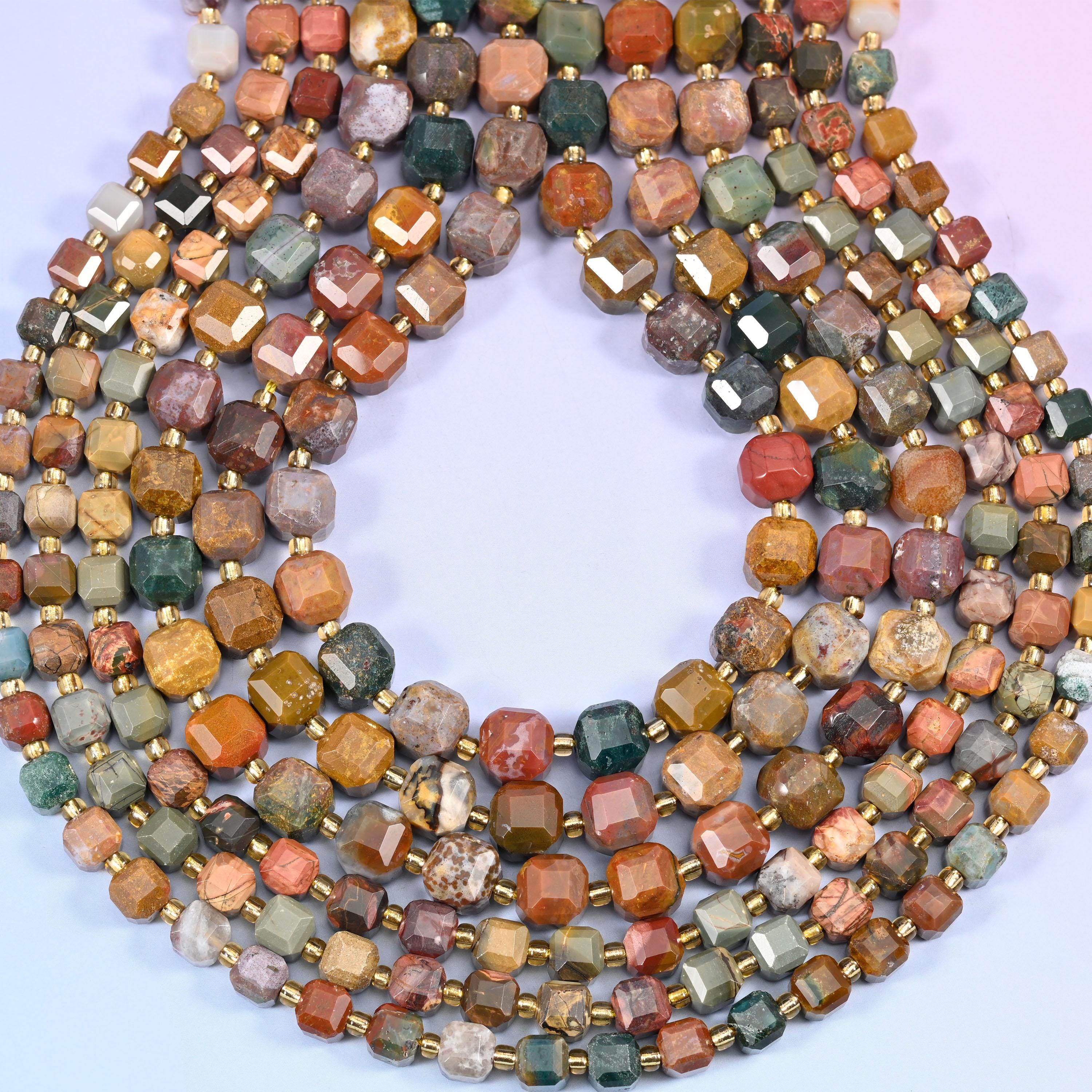 Ocean Agate Faceted Cube Beads: Size 6mm 8mm, Jewelry Making, 15 inch Strand