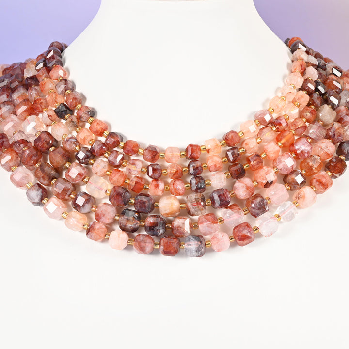 Red Hematoid Quartz Faceted Cube Beads: Size 6mm 8mm, Jewelry Making, 15 inch Strand