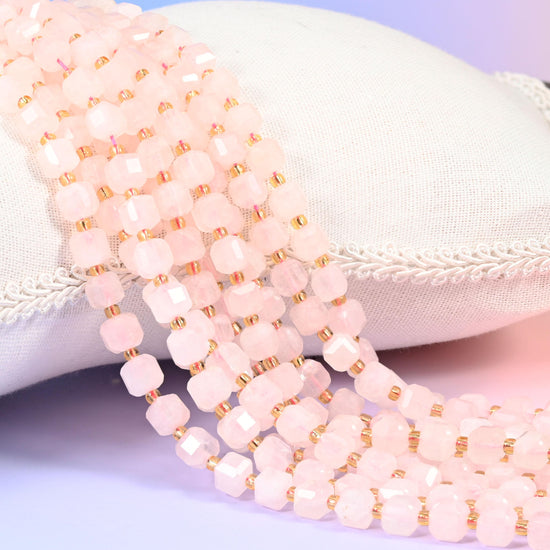 Rose Quartz Faceted Cube Beads: Size 6mm 8mm, Jewelry Making, 15 inch Strand