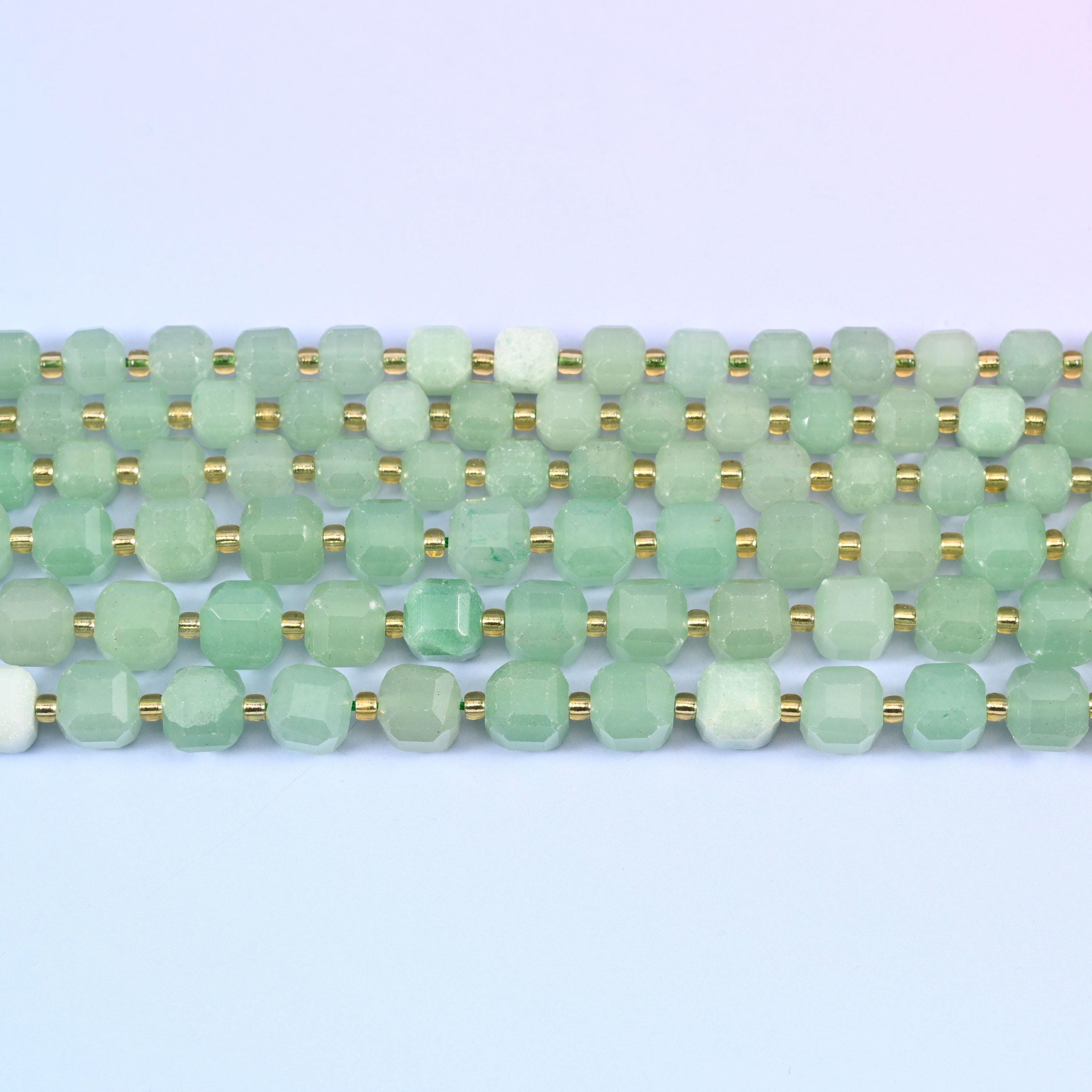 Green Aventurine Faceted Cube Beads: Size 6mm 8mm, Jewelry Making, 15 inch Strand