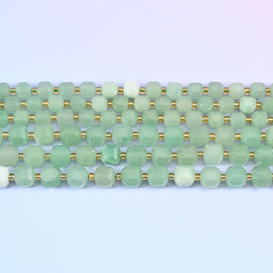 Green Aventurine Faceted Cube Beads: Size 6mm 8mm, Jewelry Making, 15 inch Strand