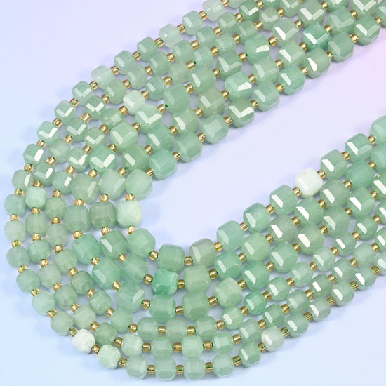 Green Aventurine Faceted Cube Beads: Size 6mm 8mm, Jewelry Making, 15 inch Strand