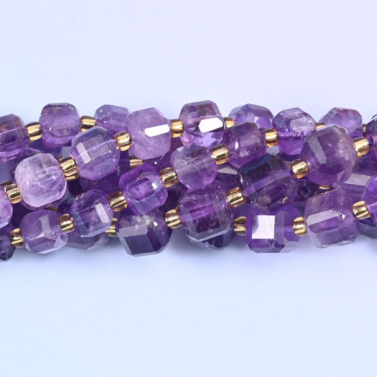 Amethyst Faceted Cube Beads: Size 6mm 8mm, Jewelry Making, 15 inch Strand