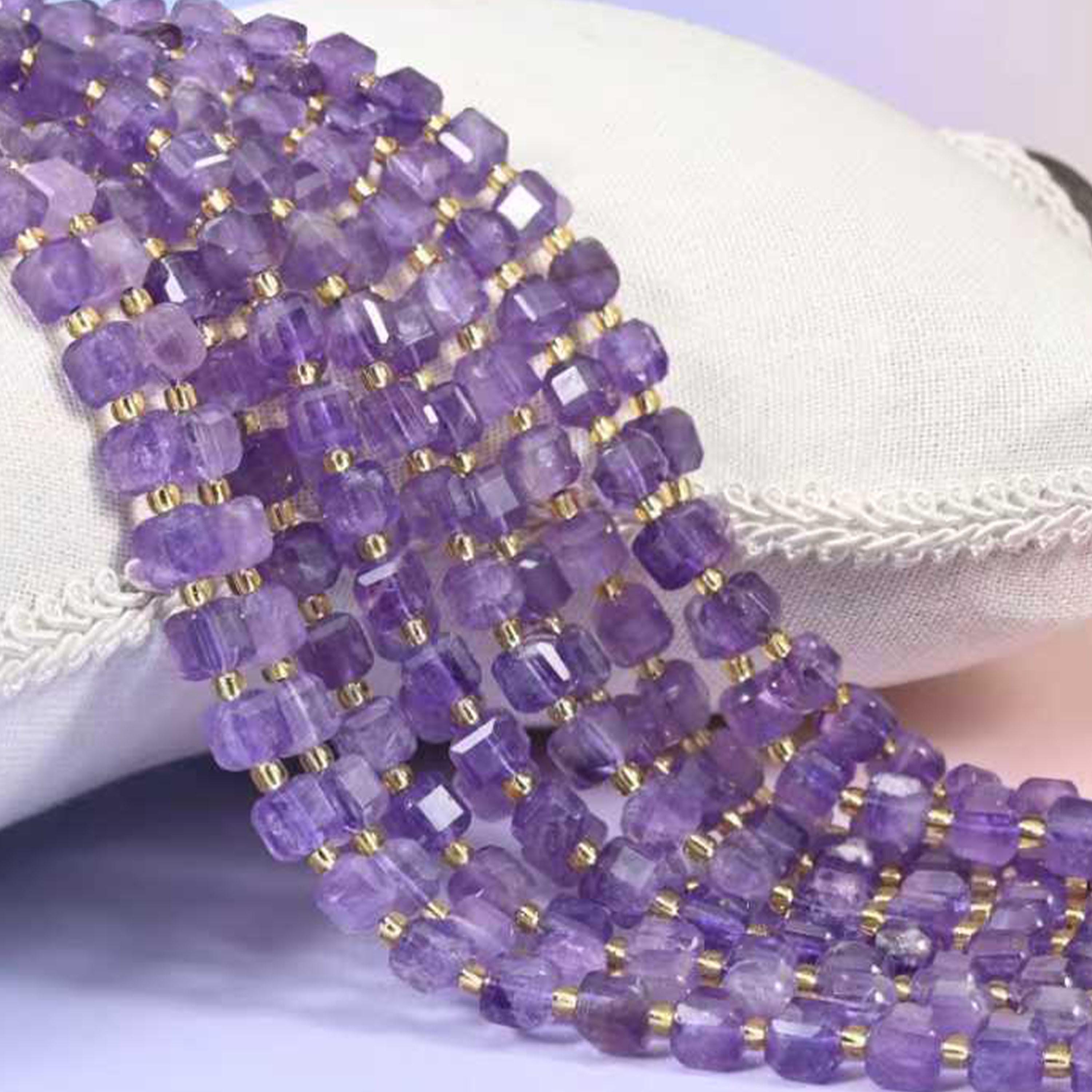 Amethyst Faceted Cube Beads: Size 6mm 8mm, Jewelry Making, 15 inch Strand