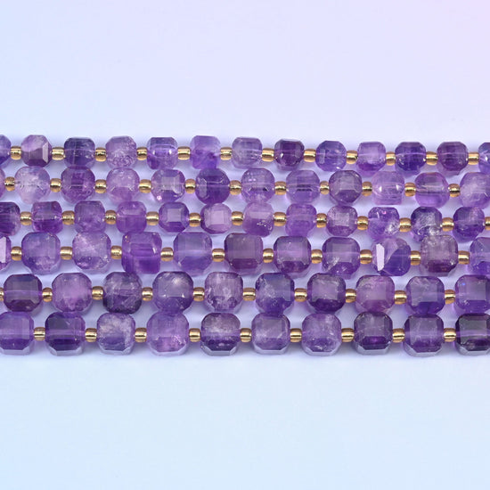 Amethyst Faceted Cube Beads: Size 6mm 8mm, Jewelry Making, 15 inch Strand