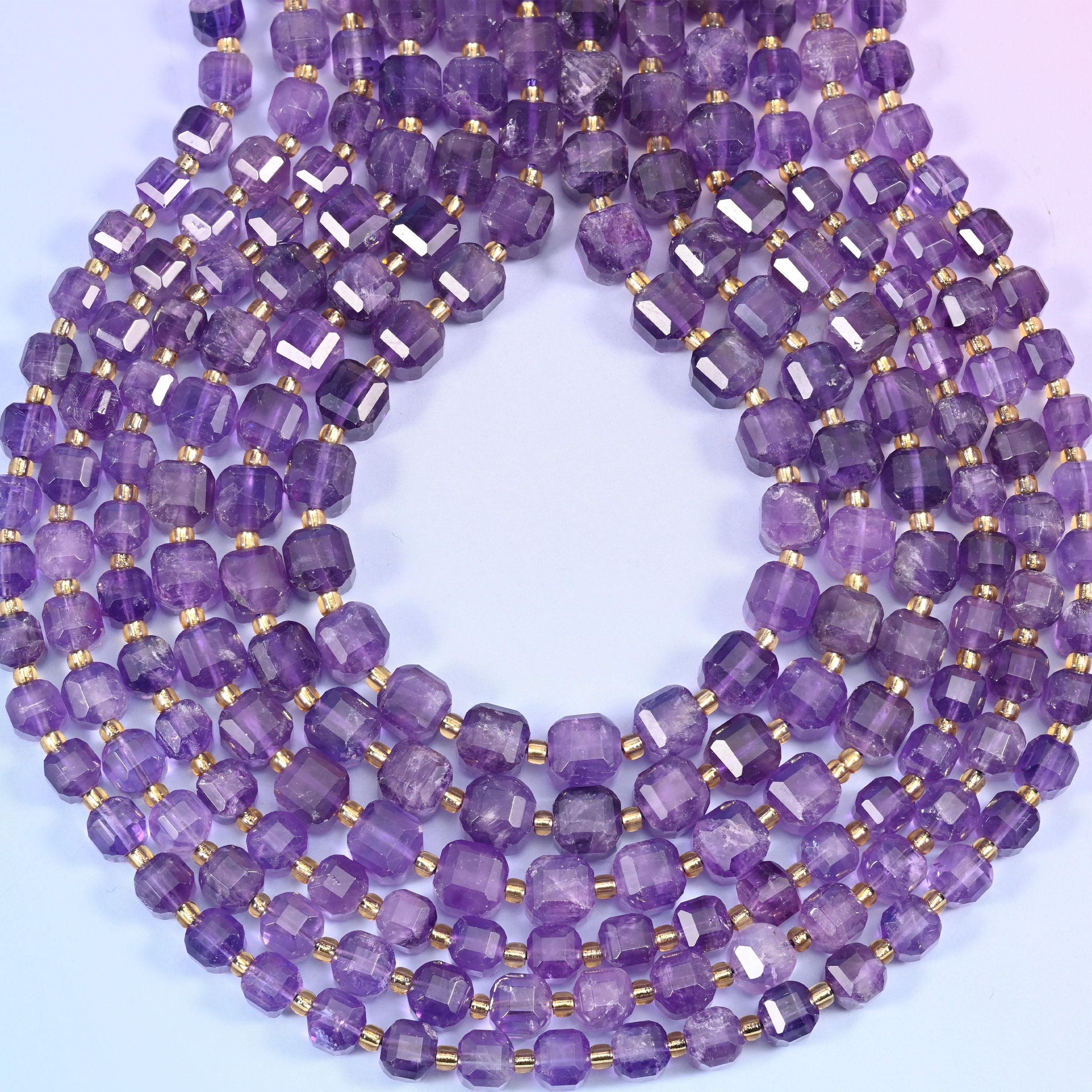 Amethyst Faceted Cube Beads: Size 6mm 8mm, Jewelry Making, 15 inch Strand