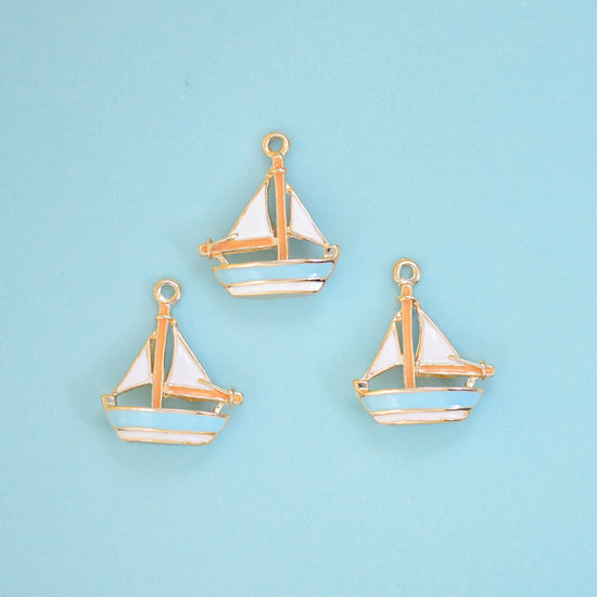 Enamel Sailboat Charms: 18K Gold Filled, DIY Jewelry Making Supply