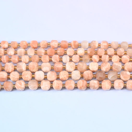 Peach Moonstone Faceted Cube Beads: Size 6mm 8mm, Jewelry Making, 15 inch Strand