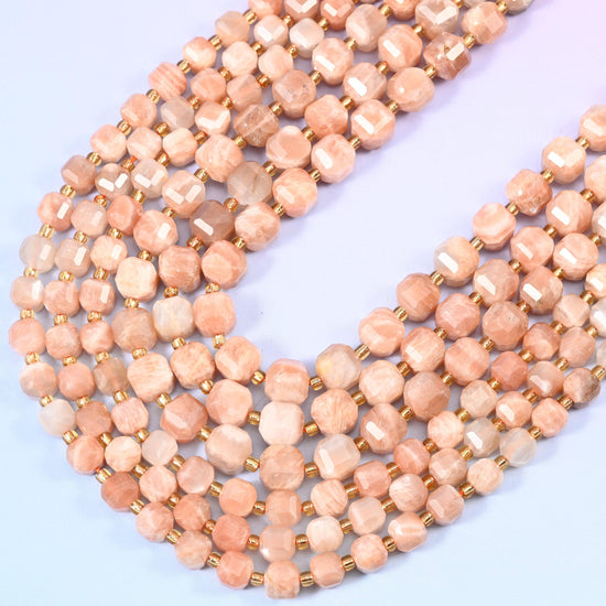 Peach Moonstone Faceted Cube Beads: Size 6mm 8mm, Jewelry Making, 15 inch Strand