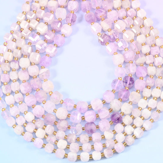 Purple Jade Faceted Cube Beads: Size 6mm 8mm, Jewelry Making, 15 inch Strand