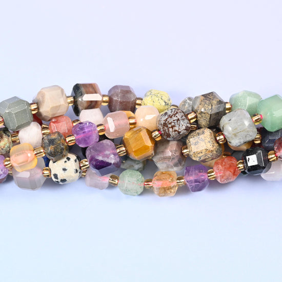 Assorted Gemstone Faceted Cube Beads: Size 6mm 8mm, Jewelry Making, 15 inch Strand