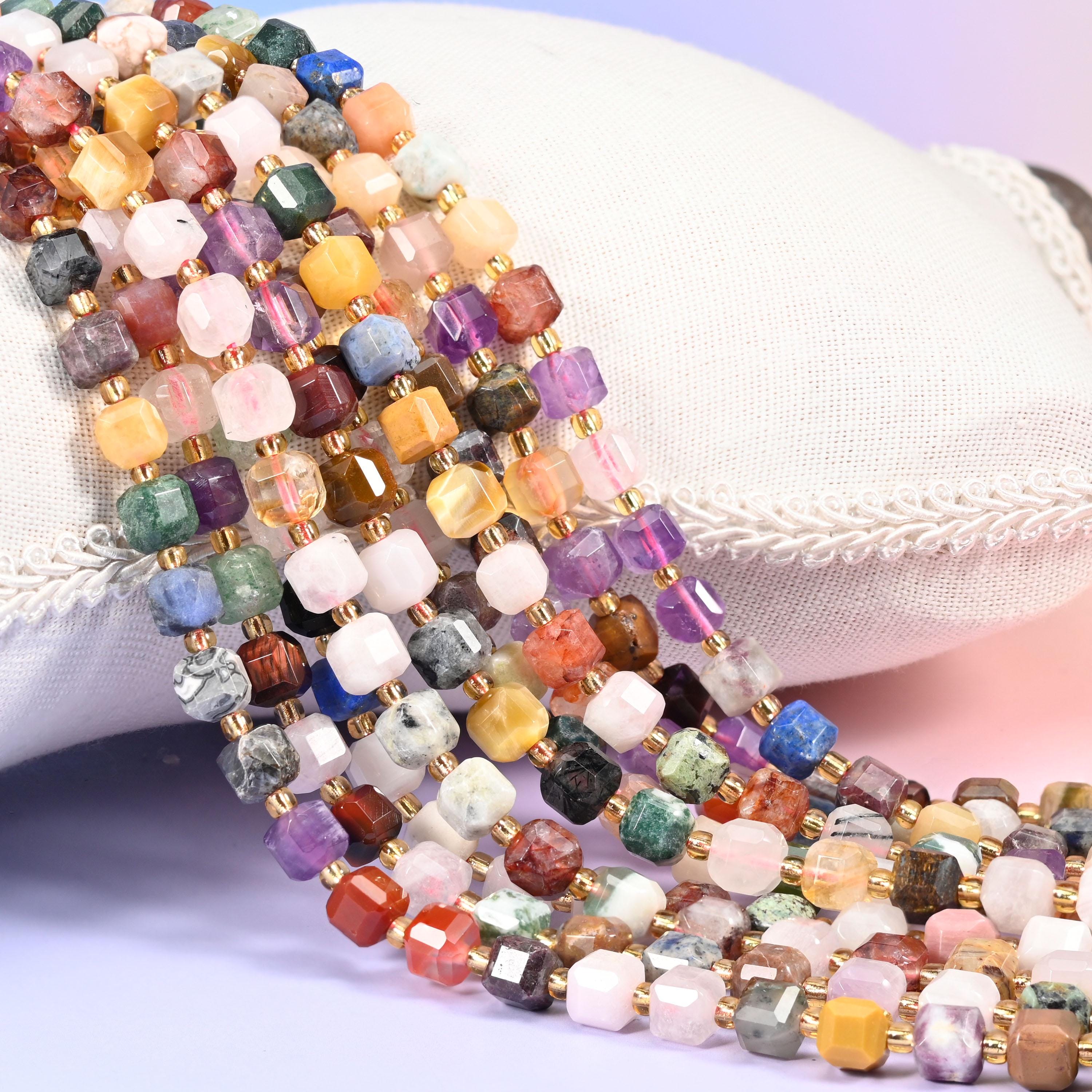 Assorted Gemstone Faceted Cube Beads: Size 6mm 8mm, Jewelry Making, 15 inch Strand