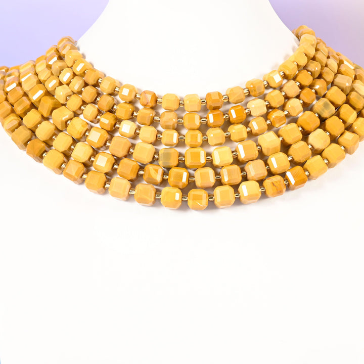 Yellow Mookaite Jasper Faceted Cube Beads: Size 6mm 8mm, Jewelry Making, 15 inch Strand