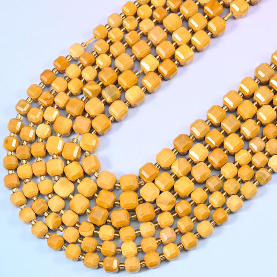 Yellow Mookaite Jasper Faceted Cube Beads: Size 6mm 8mm, Jewelry Making, 15 inch Strand