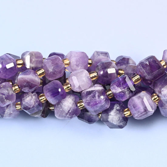 Chevron Amethyst Faceted Cube Beads: Size 6mm 8mm, Jewelry Making, 15 inch Strand